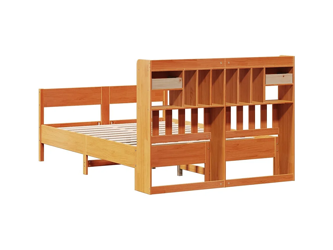 Bed met boekenkast zonder matras grenenhout wasbruin 140x190 cm