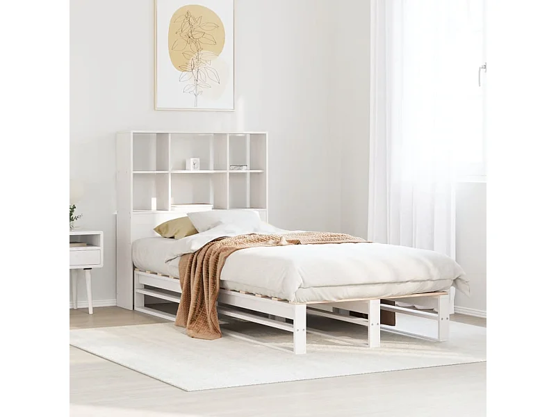 Bed met boekenkastukkenzonder matras massief hout wit 90x190 cm
