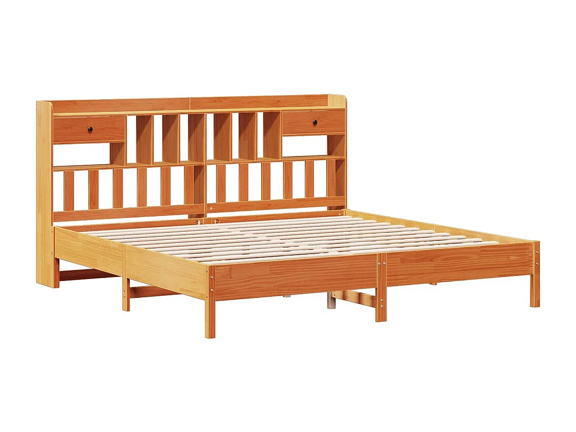 Bed met boekenkast zonder matras grenenhout wasbruin 180x200 cm