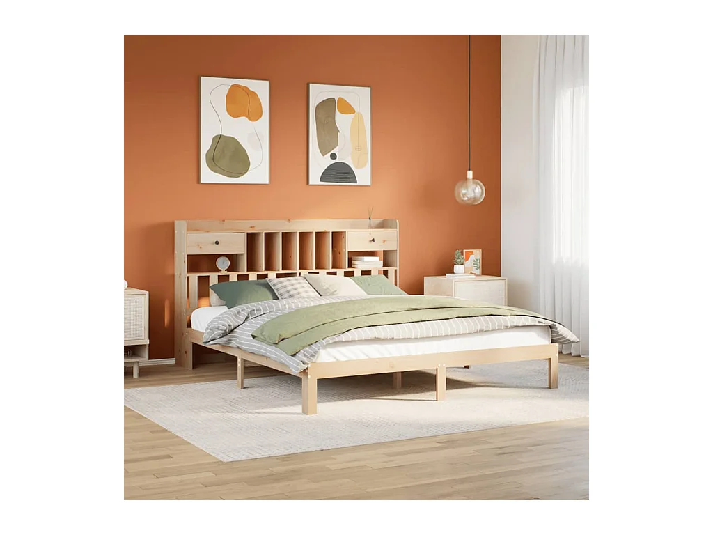 Bed met boekenkast zonder matras massief grenenhout 180x200 cm