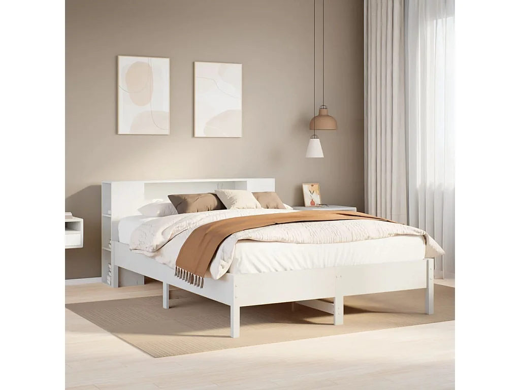 Bed met boekenkast zonder matras grenenhout wit 140x190 cm