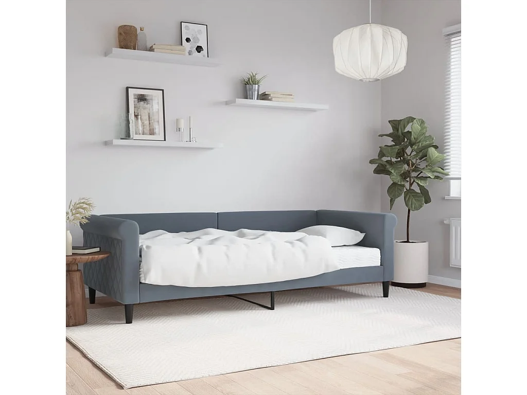 Sofá-cama com colchão 90x200 cm veludo cinzento-escuro