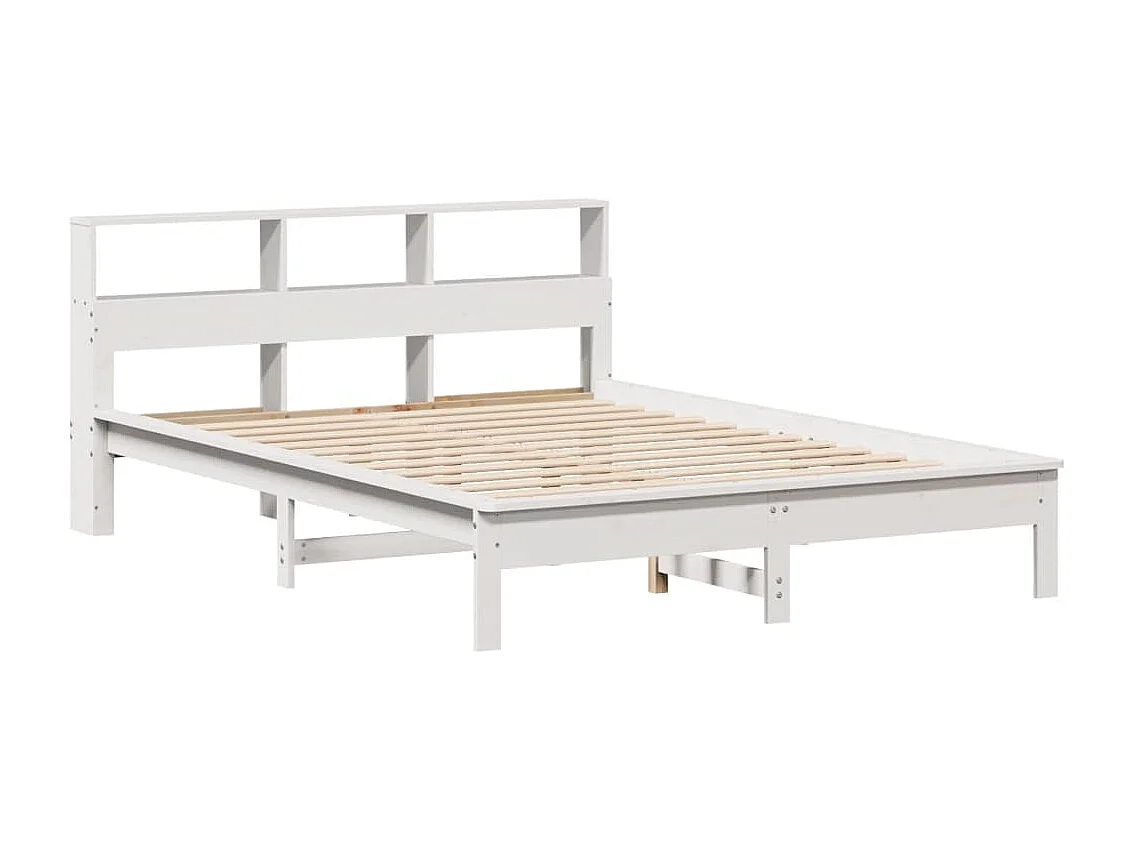 Cama con estantería sin colchón madera maciza blanca 140x190 cm