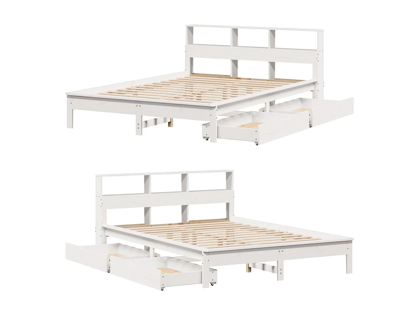 Cama con estantería sin colchón madera maciza blanca 140x190 cm