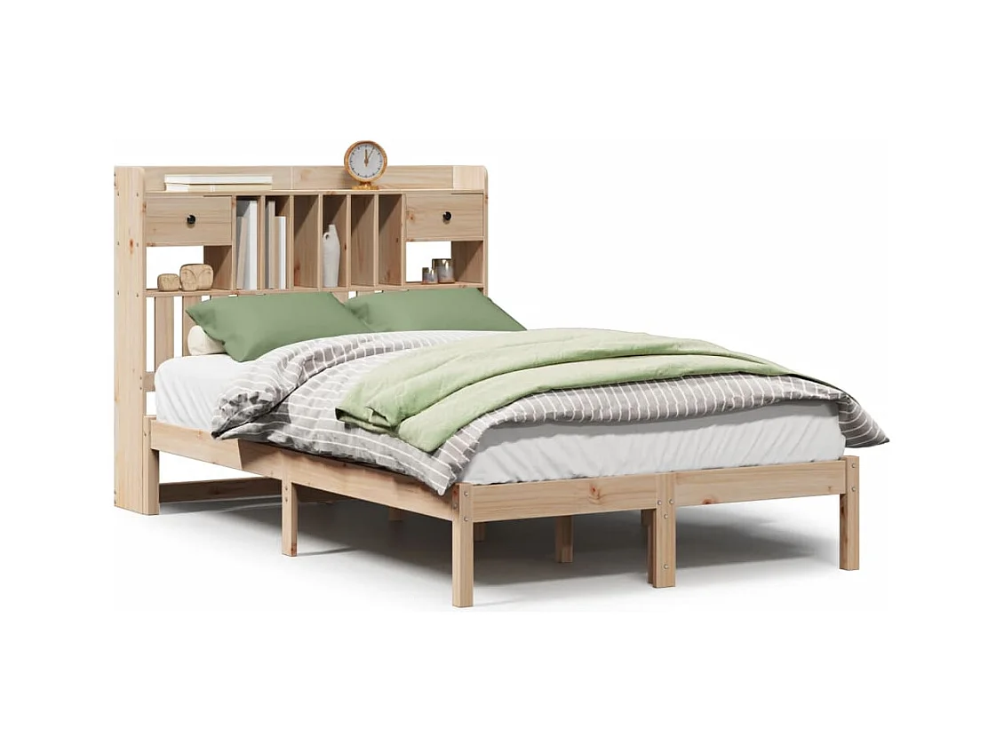 Bed met boekenkastukkenzonder matras massief grenenhout 135x190 cm