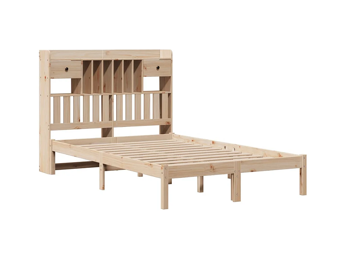 Bed met boekenkastukkenzonder matras massief grenenhout 135x190 cm