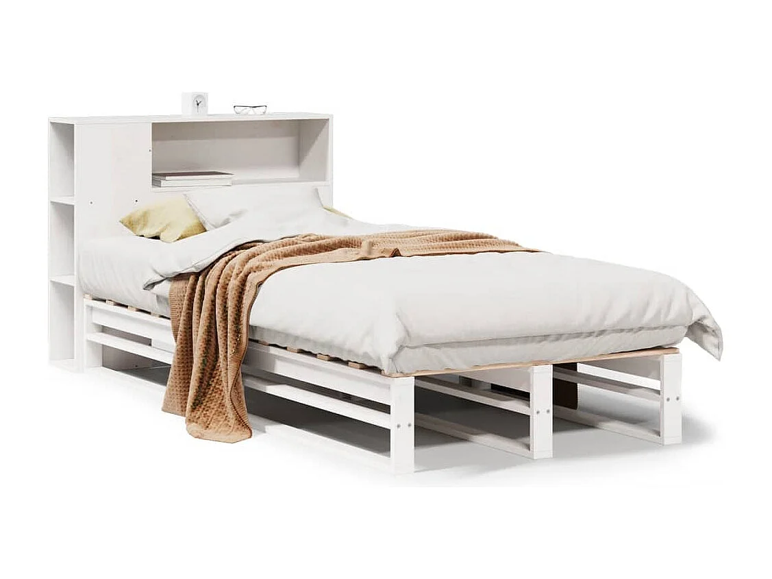 Cama com estante sem colchão 90x190 cm madeira maciça branco