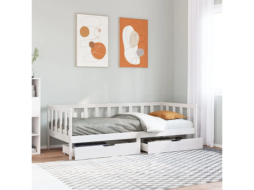 Sofá-cama c/ gavetas 90x190 cm madeira de pinho maciça branco