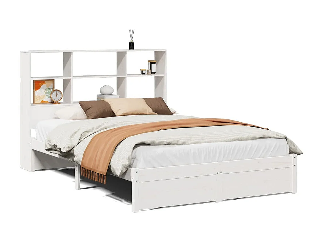Bed met boekenkast zonder matras grenenhout wit 160x200 cm