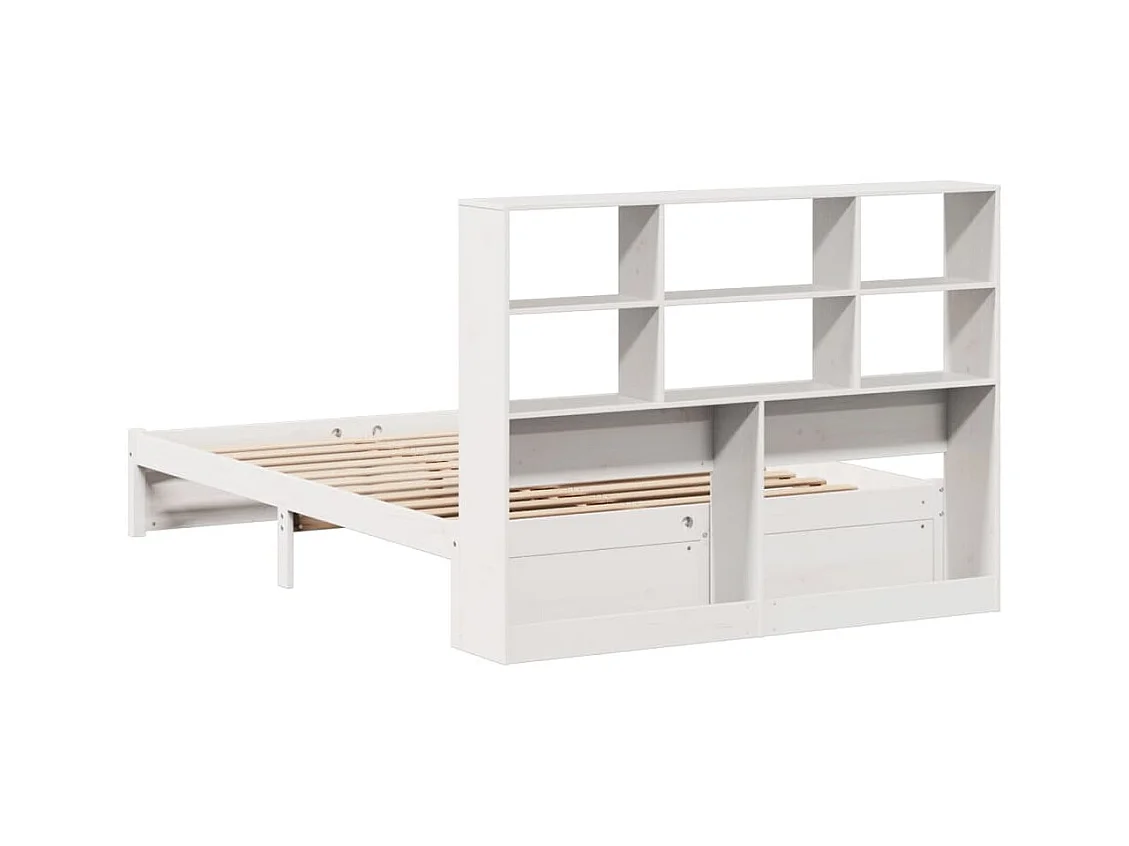 Cama con estantería sin colchón madera maciza blanca 160x200 cm