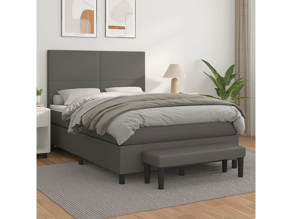 Boxspring met matras kunstleer grijs 140x190 cm