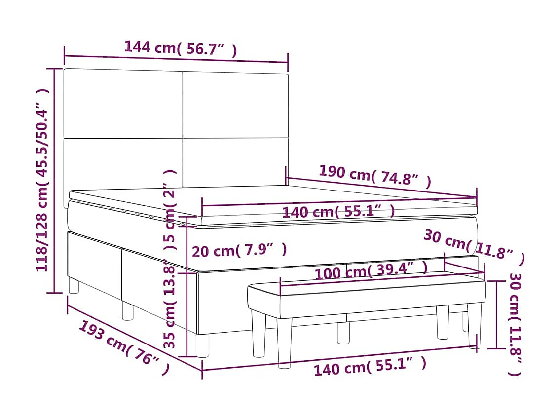 Boxspring met matras kunstleer grijs 140x190 cm