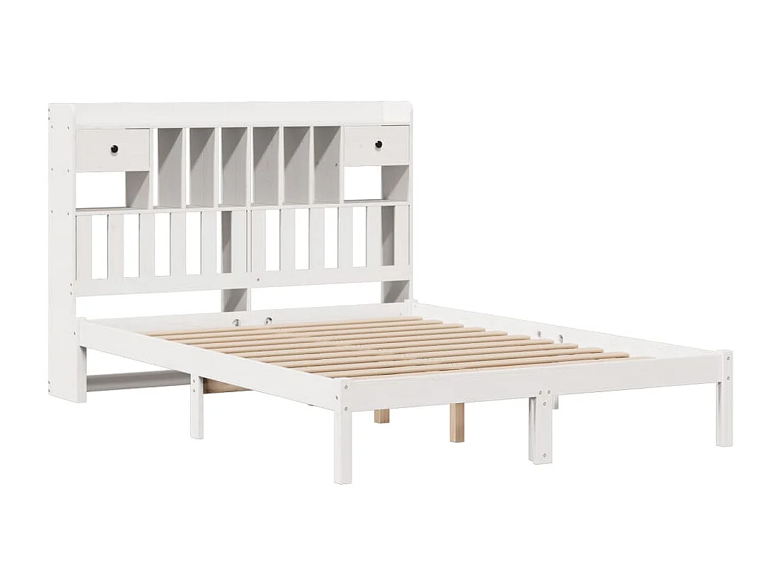Cama con estantería sin colchón madera maciza blanca 140x190 cm