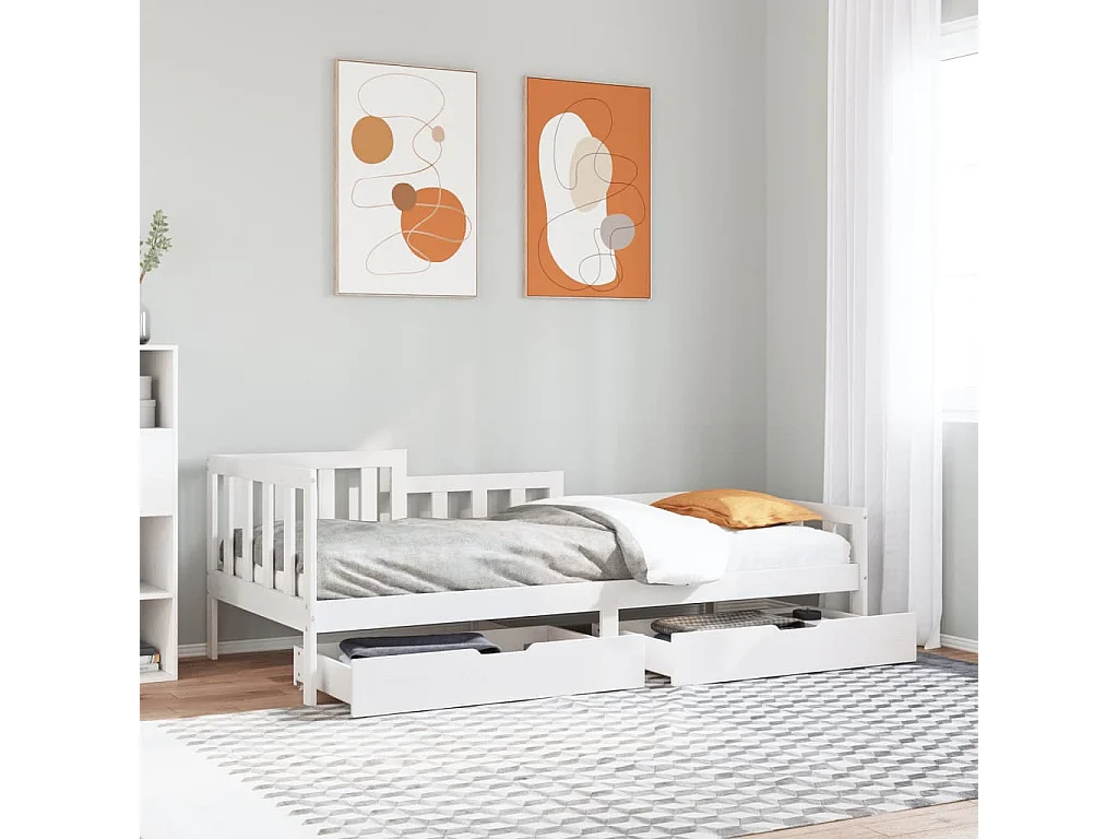 Sofá cama con cajones madera maciza de pino 90x190 cm