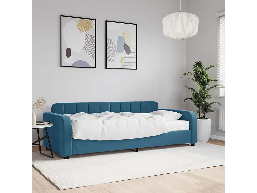 Sofá-cama com colchão 90x200 cm veludo azul