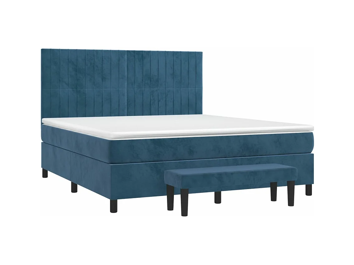 Cama box spring con colchón terciopelo azul oscuro 160x200 cm