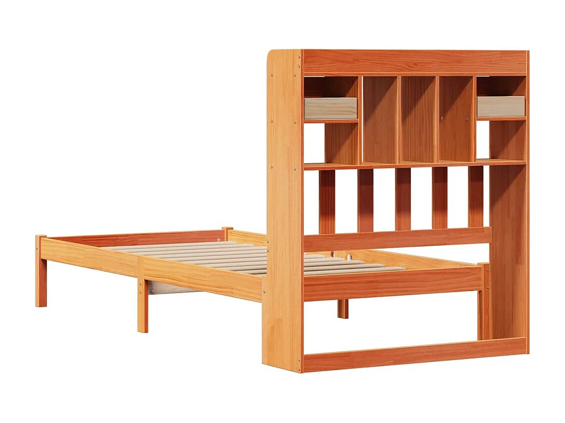 Cama com estante sem colchão 90x200cm pinho maciço castanho-mel