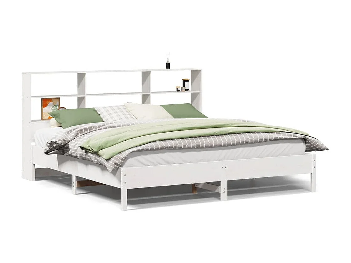 Cama con estantería sin colchón madera maciza blanca 180x200 cm