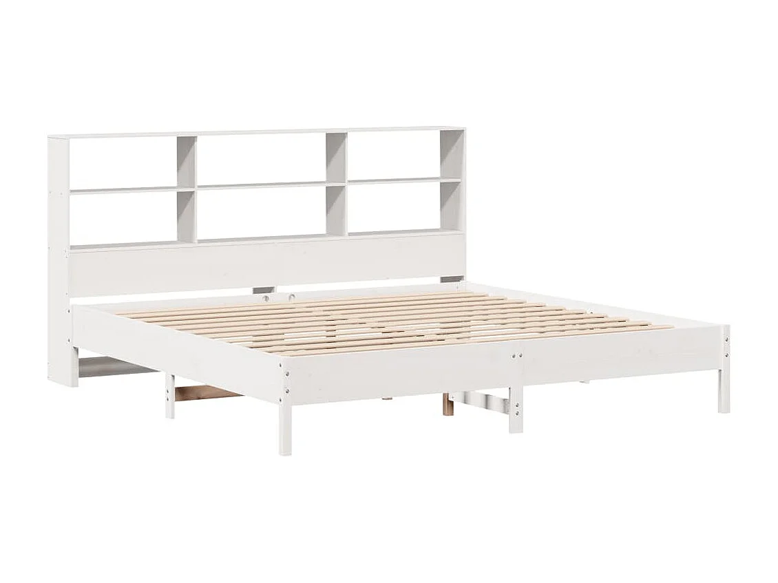 Cama con estantería sin colchón madera maciza blanca 180x200 cm