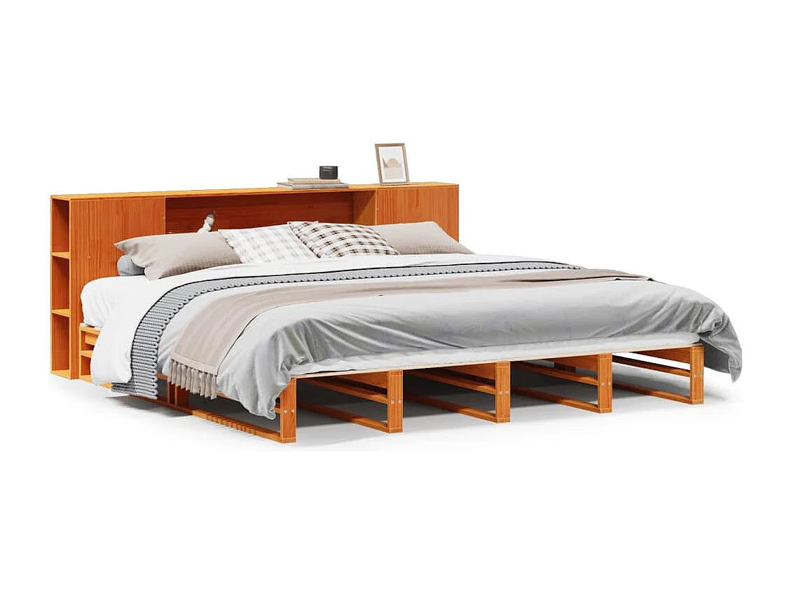 Cama con estantería sin colchón madera maciza marrón 180x200 cm