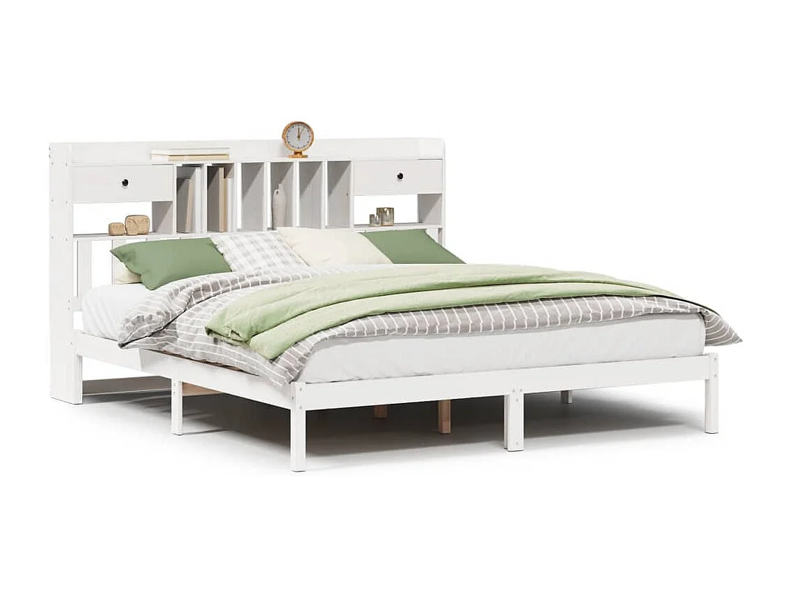 Bed met boekenkast zonder matras grenenhout wit 180x200 cm