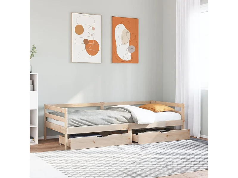 Slaapbank met lades 90x200 cm massief grenenhout