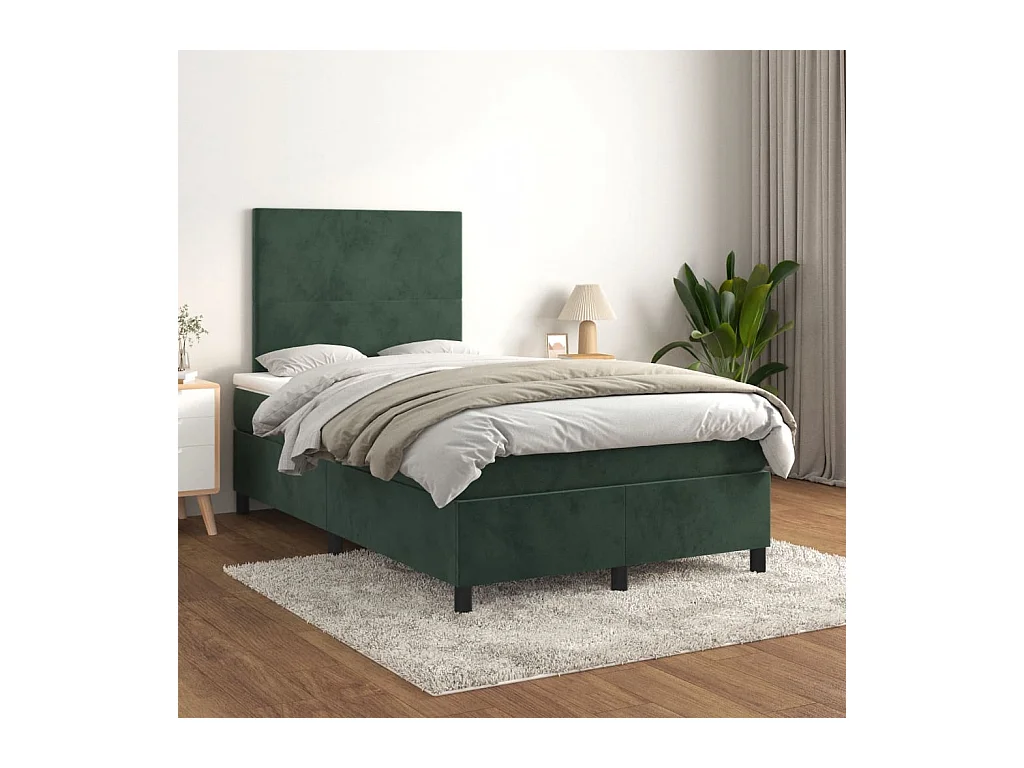 Cama box spring con colchón terciopelo verde oscuro 120x200 cm