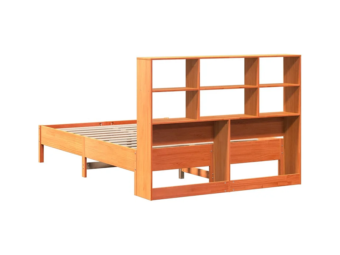 Bed met boekenkastukkenzonder matras grenenhout wasbruin 135x190 cm