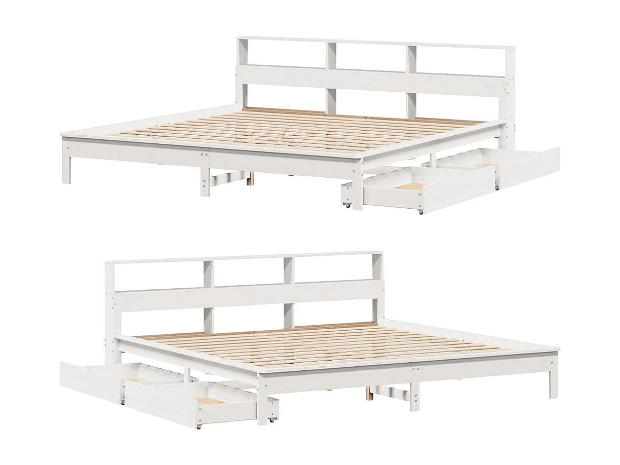 Bed met boekenkast zonder matras grenenhout wit 180x200 cm