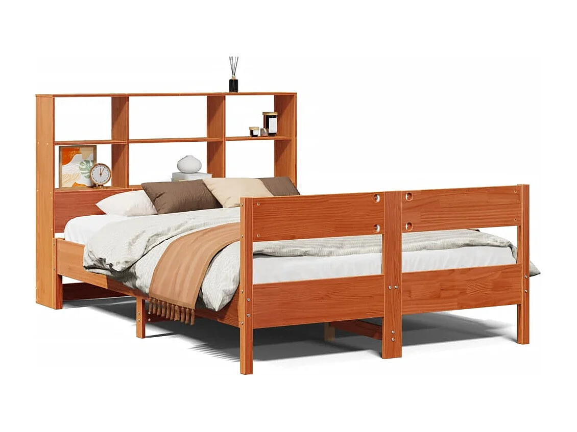 Bed met boekenkast zonder matras grenenhout wasbruin 140x200 cm