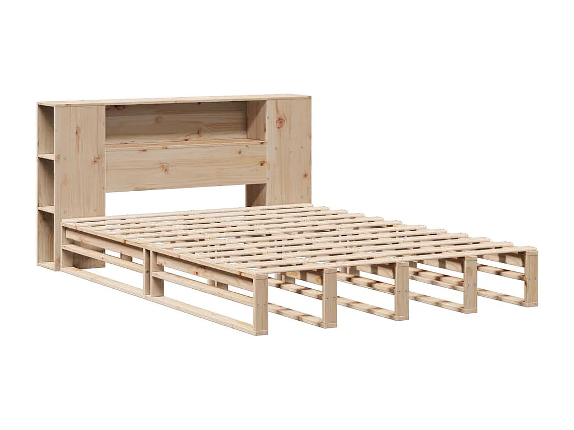 Bed met boekenkast zonder matras massief hout 135x190 cm