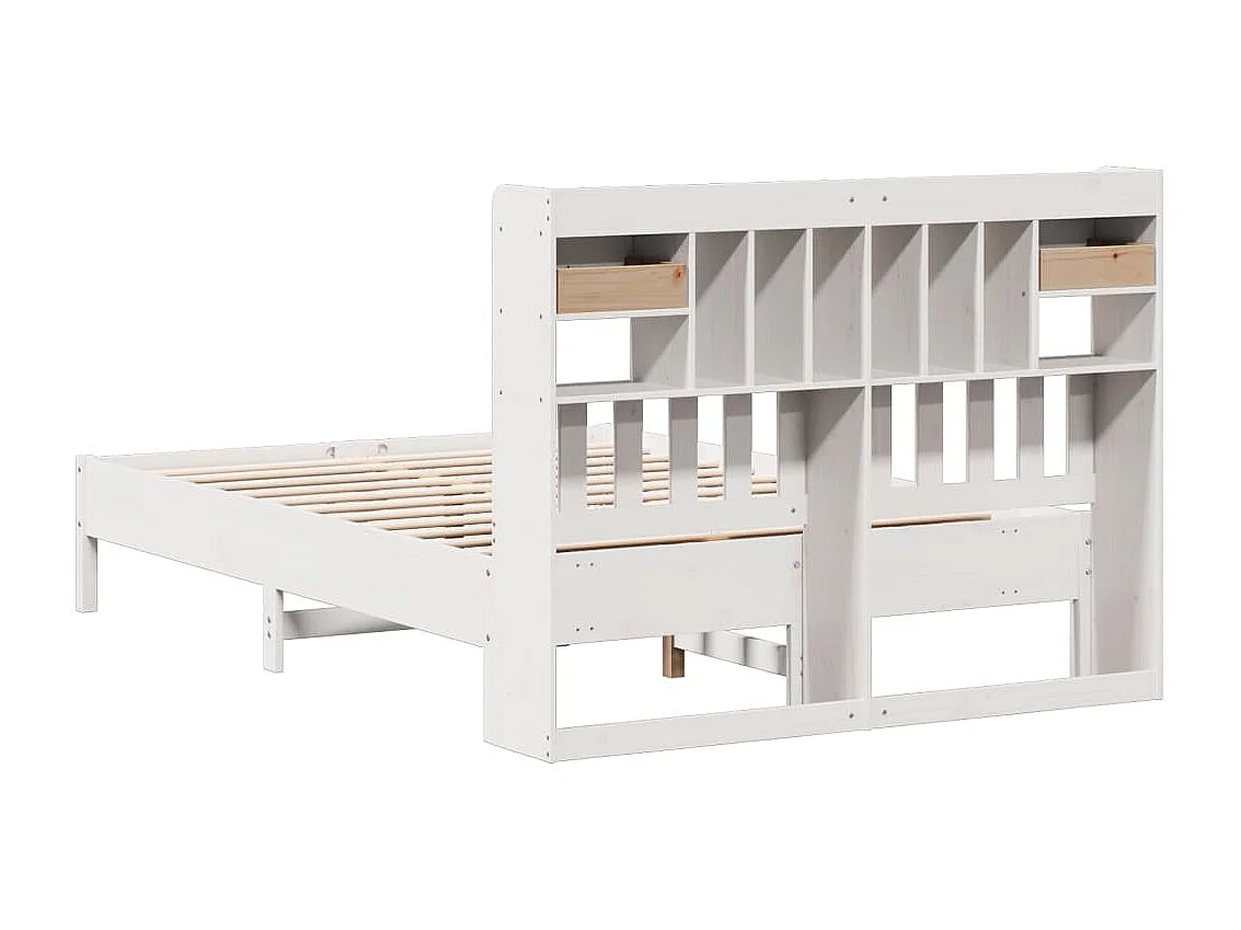 Cama con estantería sin colchón madera maciza blanca 160x200 cm