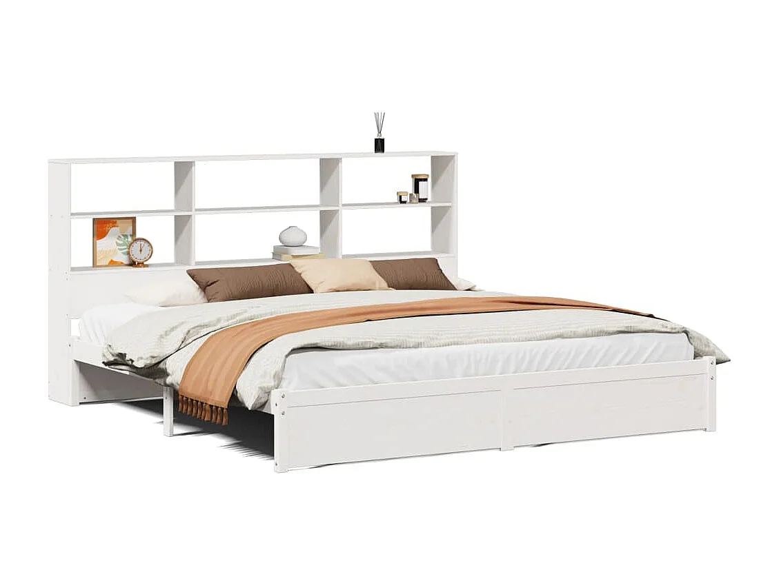 Bed met boekenkast zonder matras grenenhout wit 200x200 cm