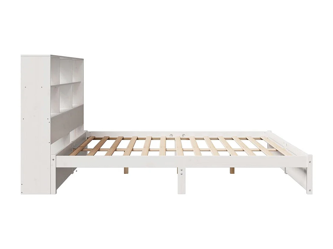 Bed met boekenkast zonder matras grenenhout wit 200x200 cm