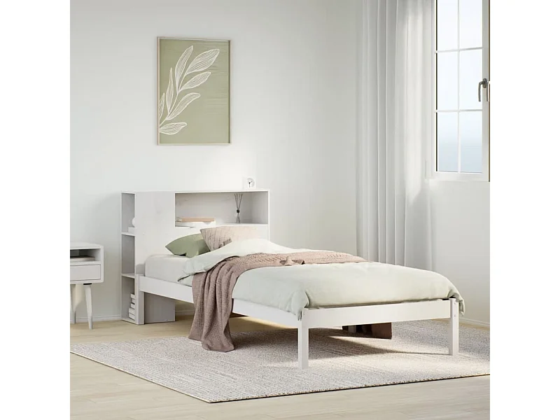Cama con estantería sin colchón madera maciza blanca 100x200 cm
