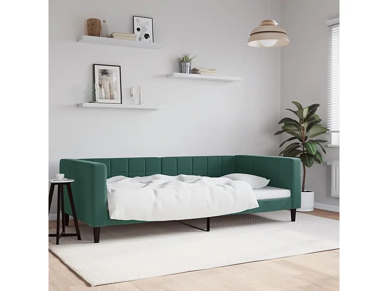 Sofá-cama 100x200 cm veludo verde-escuro