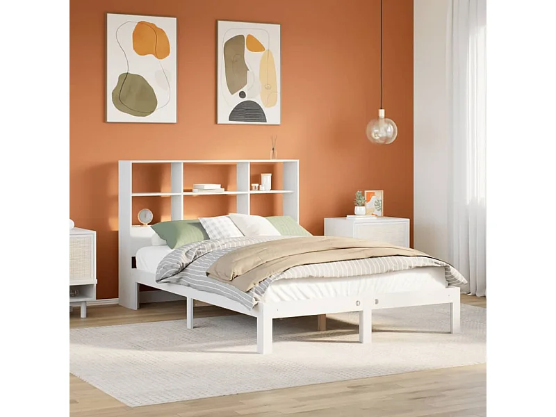 Cama com estante sem colchão 160x200 cm pinho maciço branco