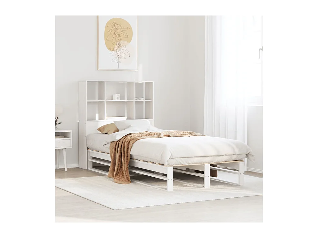 Cama con estantería sin colchón madera maciza blanca 90x200 cm