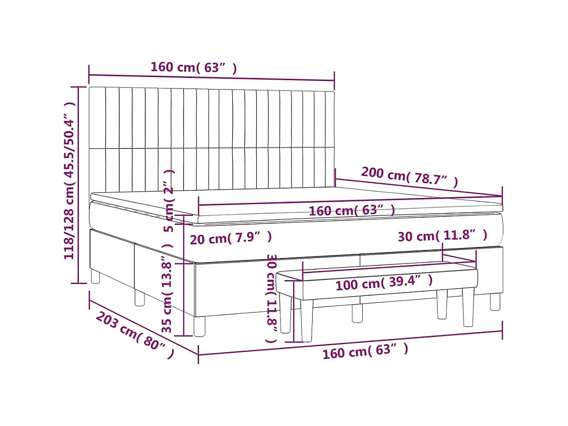 Cama box spring con colchón terciopelo verde oscuro 160x200 cm