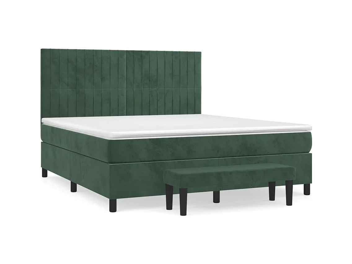 Cama box spring con colchón terciopelo verde oscuro 160x200 cm