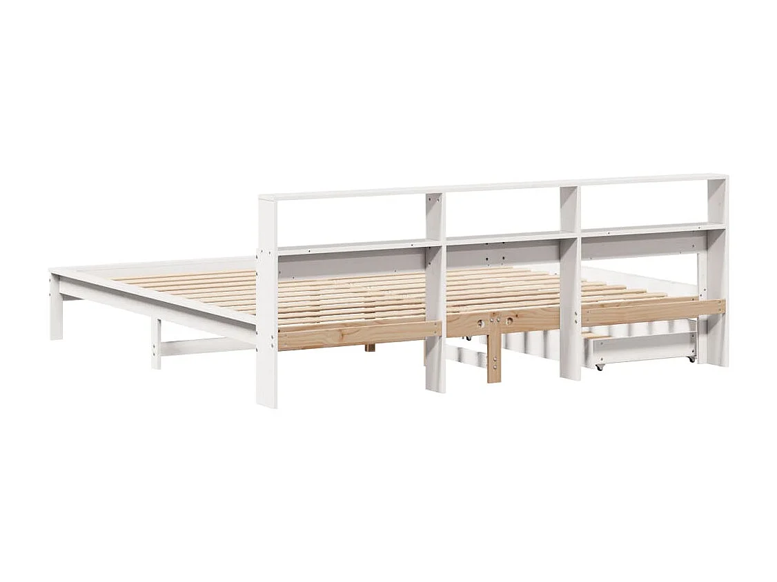 Bed met boekenkast zonder matras grenenhout wit 200x200 cm