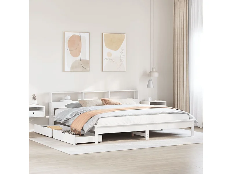 Bed met boekenkast zonder matras grenenhout wit 200x200 cm