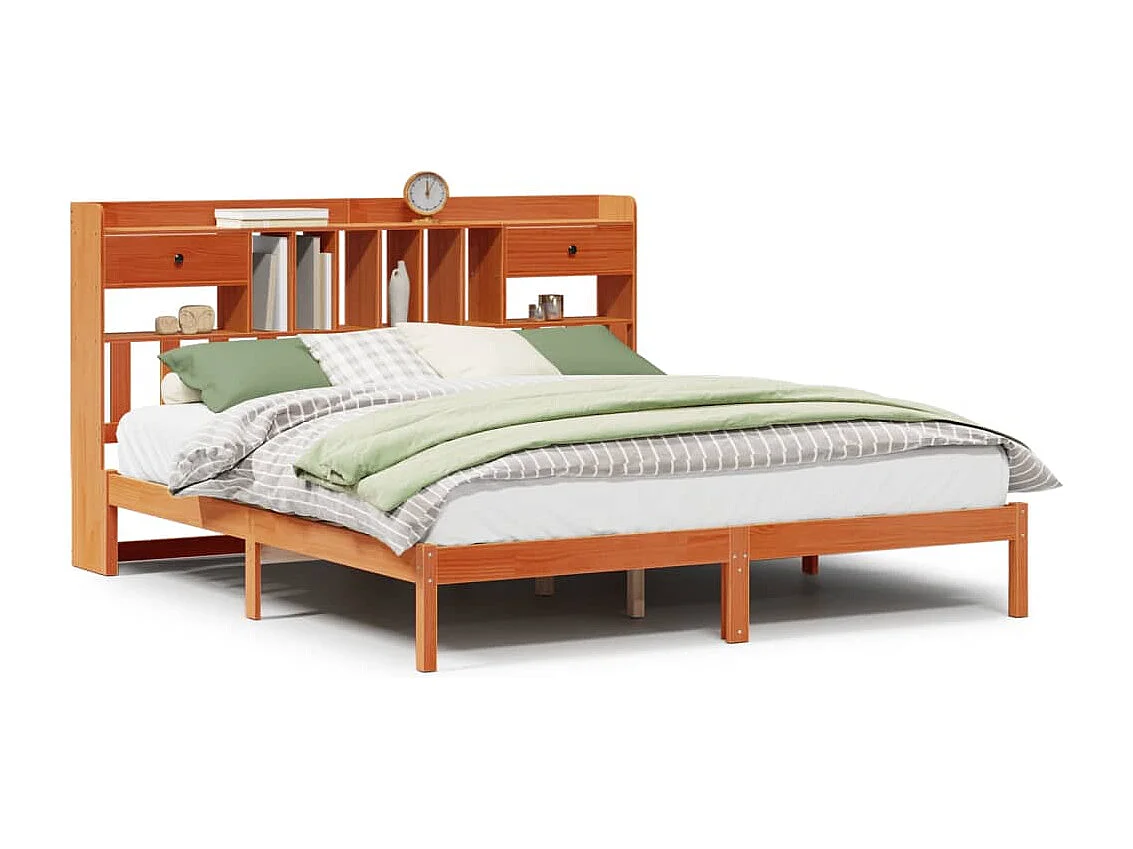 Cama con estantería sin colchón madera maciza marrón 180x200cm