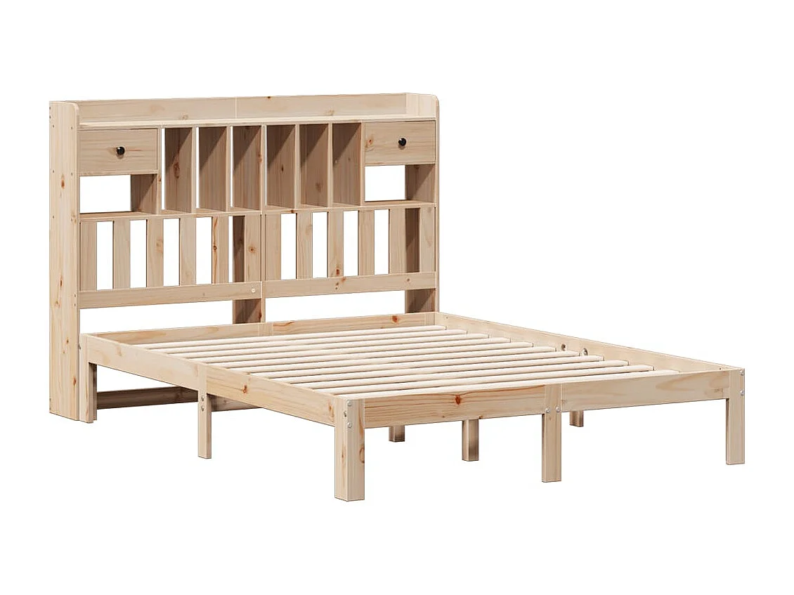 Lit bibliothèque sans matelas 150x200 cm bois massif de pin