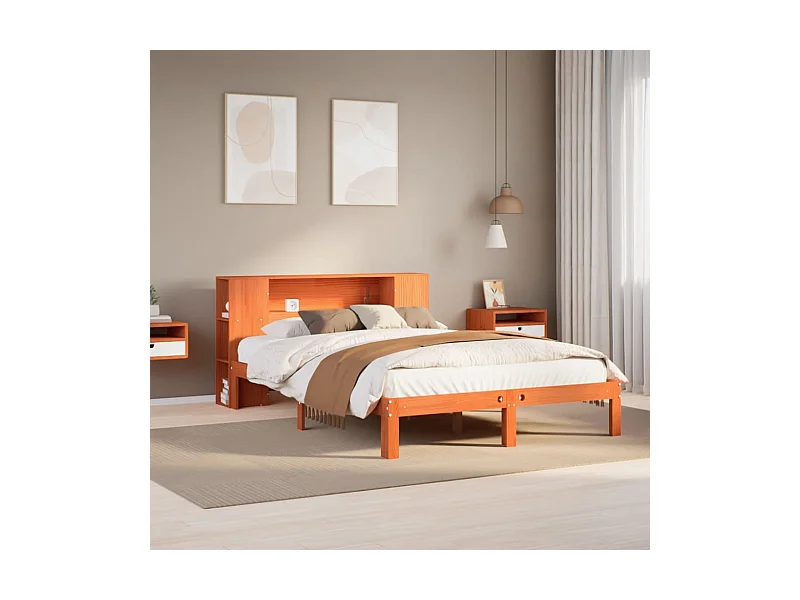 Cama c/ estante sem colchão 120x190cm pinho maciço castanho-mel