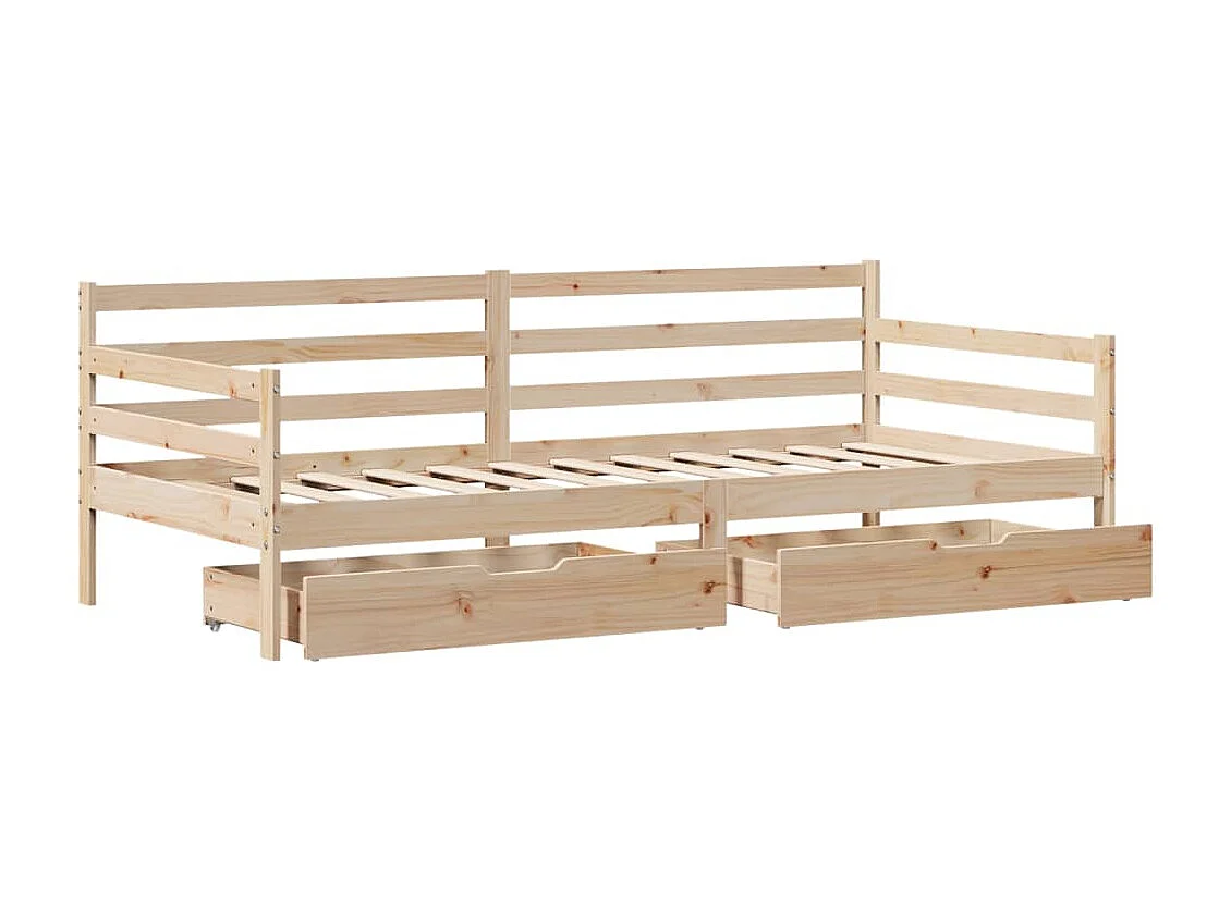 Sofá cama con cajones madera maciza de pino 90x200 cm