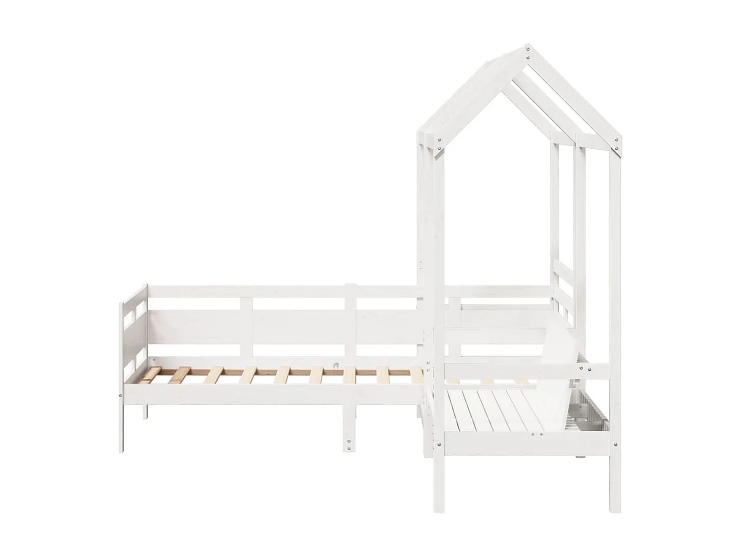 Conj. sofá-cama e banco c/ telhado 80x200cm pinho maciço branco