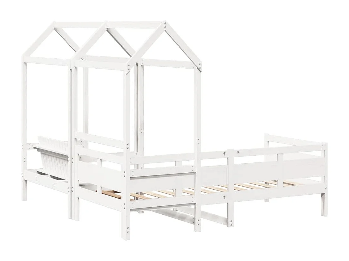 Conj. sofá-cama e banco c/ telhado 80x200cm pinho maciço branco