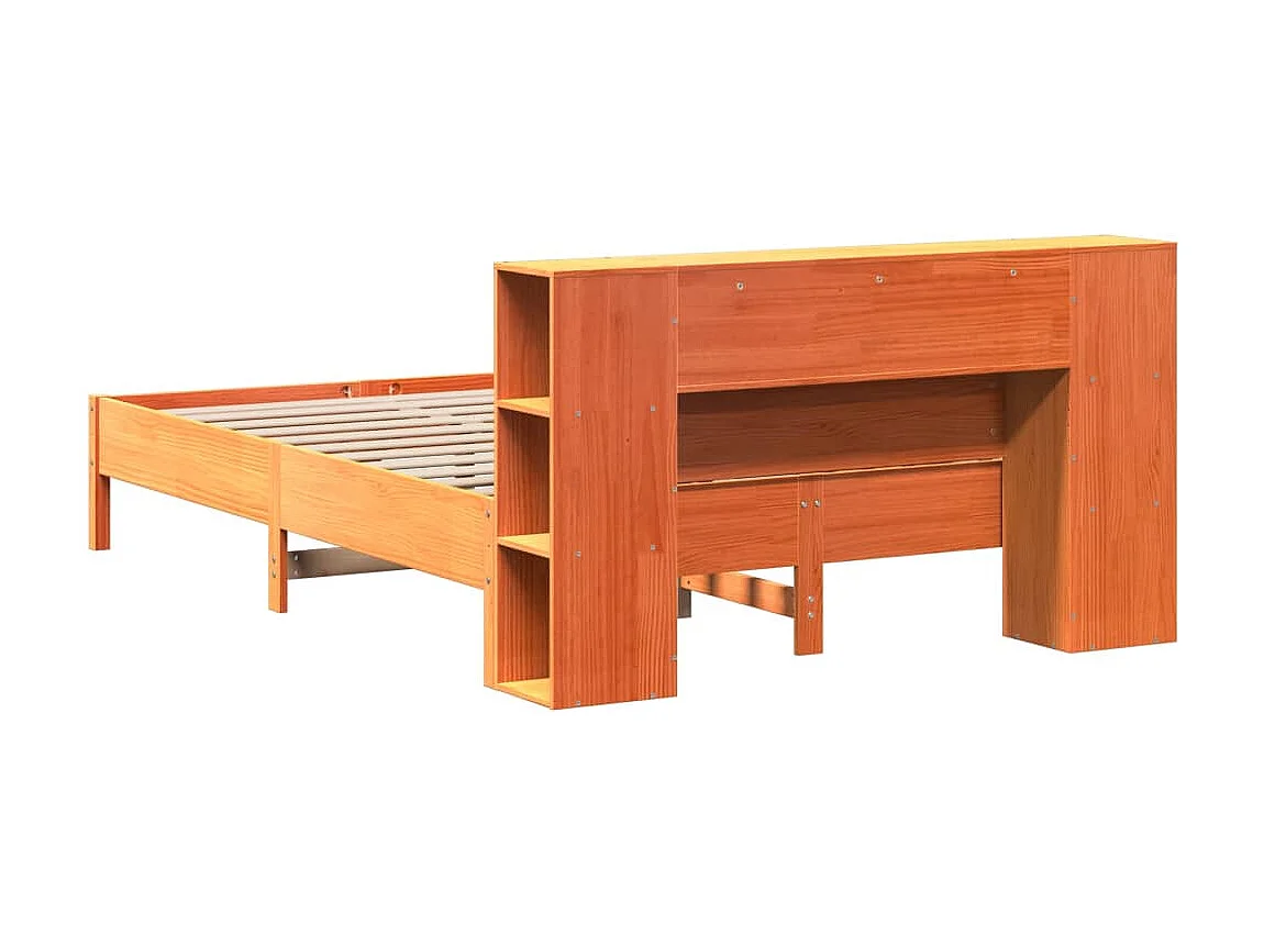 Bed met boekenkastukkenzonder matras grenenhout wasbruin 135x190 cm