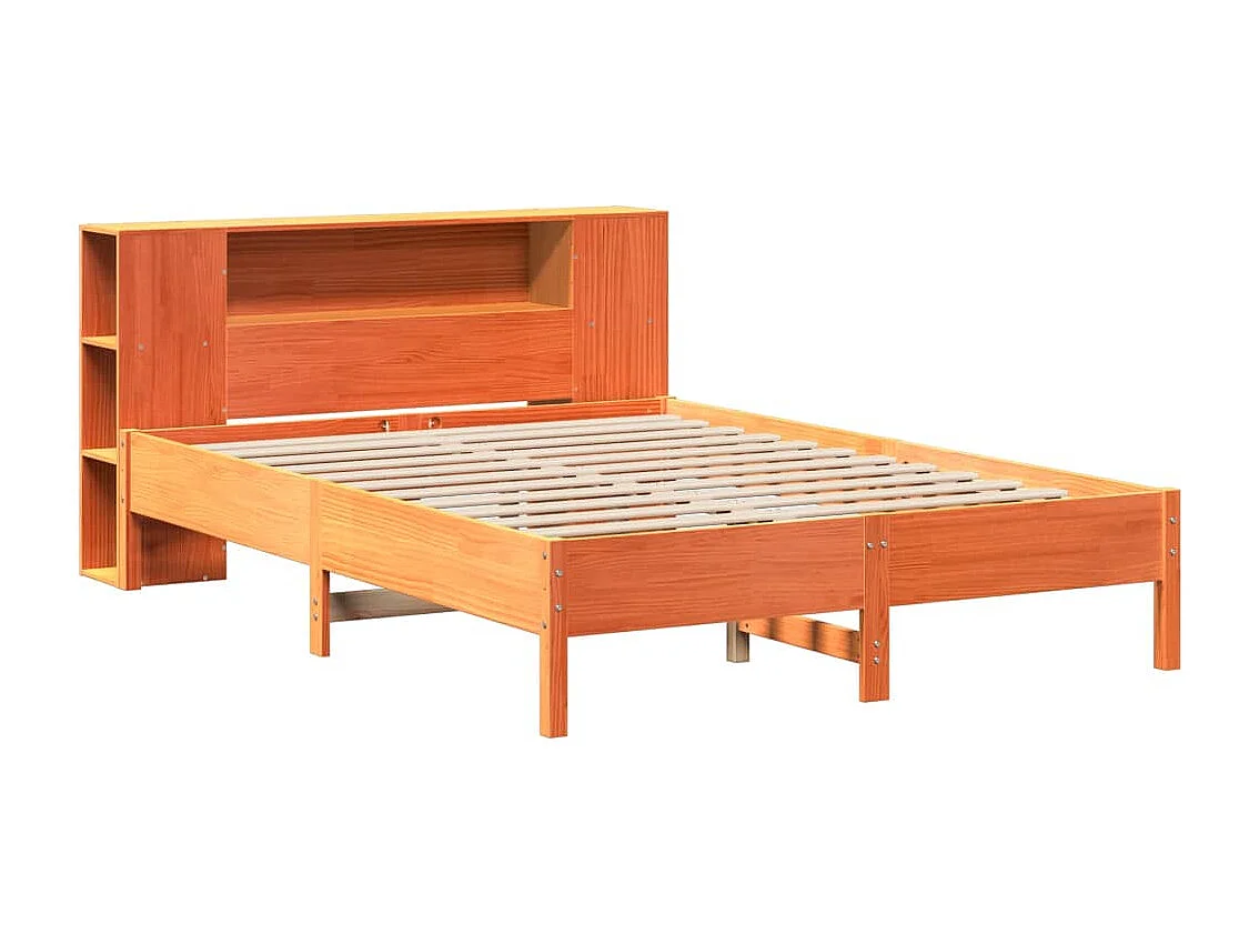 Bed met boekenkastukkenzonder matras grenenhout wasbruin 135x190 cm